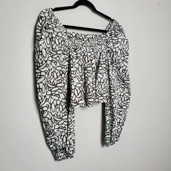 OPEN EDIT • Gray Abstract Print Organic Cotton Babydoll Top Sz M - Picture 3 of 9